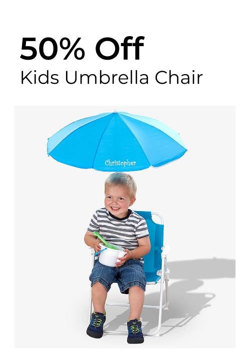 Kid's Blue Beach Chair & Personalized Umbrella Set
