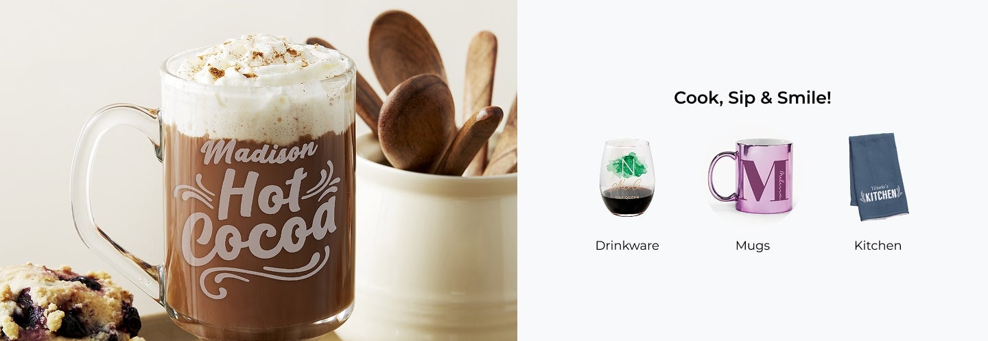 Drinkware, Mugs, and Kitchenware Cook, Sip, & Smile! Drinkware, Mugs, and Kitchenware