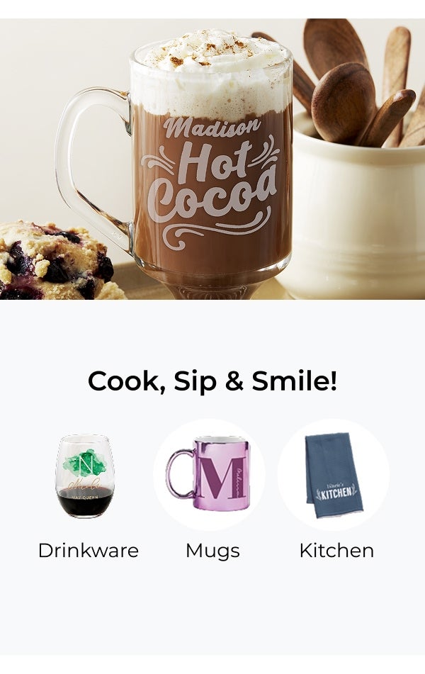 Drinkware, Mugs, and Kitchenware Cook, Sip, & Smile! Drinkware, Mugs, and Kitchenware