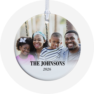 Family photo printed on a holiday ornament