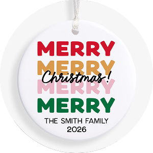 An ornament with Merry Christmas and the Smith Family written on it with the year
