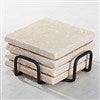 alt='Black Metal Tumbled Stone Coaster Holder'