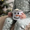 Child Holding Smiling Snowman Enamel Mug