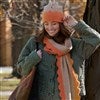 Product Thumbnail Orange & Tan Scarf & Hat - Model View