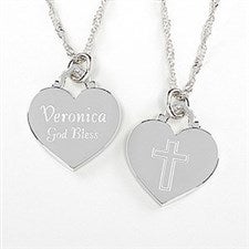 Персонализированное серебряное ожерелье с крестом в виде сердца - Любовь и вера - 10437