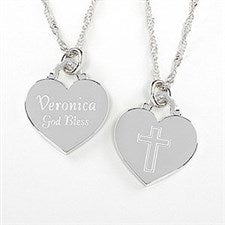 Personalized Silver Heart Cross Necklace - Love  Faith - 10437