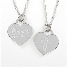 Personalized Silver Heart Cross Necklace - Love & Faith - 10437