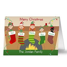 Personalized Christmas Cards - Christmas Stocking Family Characters - 10556