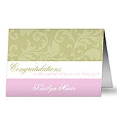 Personalized New Baby Greeting Cards - Floral Damask - 10825