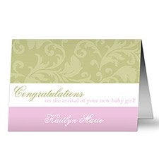 Personalized New Baby Greeting Cards - Floral Damask - 10825