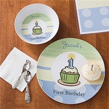 Personalized Boys First Birthday Dinner Set - Plate & Bowl - 10861D