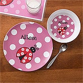 Personalized Girls Plate & Bowl Dinner Set - Ladybug - 10862D