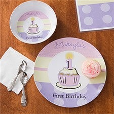 Personalized Girls First Birthday Dinner Set - Plate & Bowl - 10929D