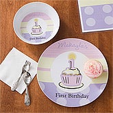 Personalized Girls First Birthday Dinner Set - Plate & Bowl - 10929D