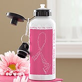 Personalized Pink Ribbon Breast Cancer Awareness Water Bottle - Never Give Up - 11013