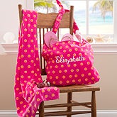 Personalized Beach Tote Bag & Beach Towel - Pink & Orange - 11405