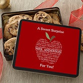 Personalized Teacher Gift Cookie Tin - Apple Scroll - 11465