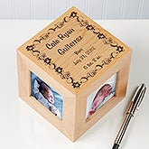 Personalized Newborn Wood Photo Cube - Toyland Design - 1196