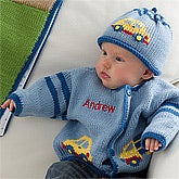 Personalized Baby Boys Sweater - Cars, Trucks & Airplanes - 12563