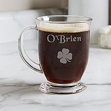 Personalized Glass Irish Coffee Mugs - Four Leaf Clover - 1268