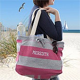 Personalized Beachcomber Bags - Pink & Grey Stripes - 13009