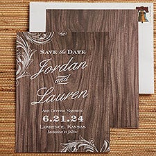 Personalized Wedding Save The Date Cards & Magnets - Wood Carving - 13045