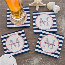 Personalized Coaster Set - Nautical Anchors Aweigh - 13051