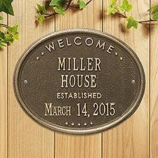 Personalized Welcome House Plaque - Oval Metal Design - 1356D