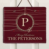 Personalized Holiday Slate Wall Plaque - Christmas Wreath - 13838