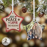 Personalized Star Christmas Ornaments - Joy, Peace, Love - 13851
