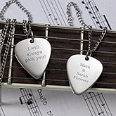 Personalized Silver Guitar Pick Necklace - Romantic Love - 13977