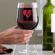 Personalized Full Bottle Wine Glass - Couple In Love - 13987