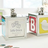 Personalized Baby Block Engraved Silver Bank - 14003