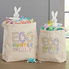 Personalized DIY Easter Tote Bags Gift for Kids w/Name - 3 Color Handles &  6 Designs - Customized Monogrammed Colorable Bunny Totes Bags for Girls