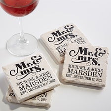 Personalized Stone Coaster Set - Mr & Mrs Wedding Coasters - 14102