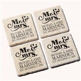 Personalized Stone Coaster Set - Mr  Mrs Wedding Coasters - 14102