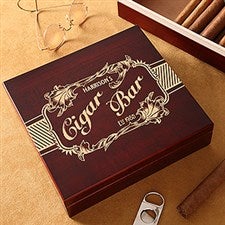 Personalized Cherry Wood Cigar Humidor - Cigar Bar - 14458