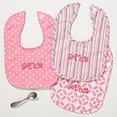 Personalized Baby Girl Bibs - Pretty in Pink - embroidered - 14612