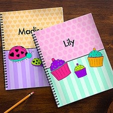 Personalized Girls Notebook Set - Flowers, Butterflies, Ladybugs & Cupcakes - 14628