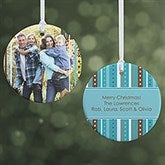 Personalized Photo Christmas Ornament - Blue Stripes - Double Sided - 14637