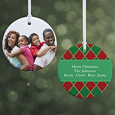 Personalized Photo Christmas Ornament - Argyle - Double Sided - 14639