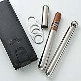 Personalized Leather Cigar & Flask Set - 14706