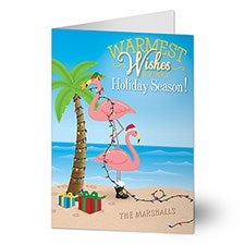 Personalized Tropical Beach Christmas Cards - Warmest Wishes - Flamingos - 14718
