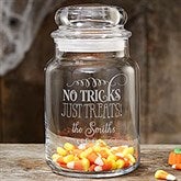 Personalized Halloween Treat Jar - No tricks, just treats - 14750