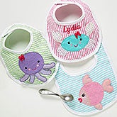 Personalized Baby Girl Bibs - Beach Buddies - Embroidered - 14792