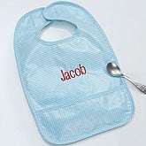 Personalized Baby Bib with Pocket - Blue Gingham - 14796