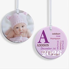 Personalized Baby Photo Christmas Ornaments - Baby Birth - Double Sided - 14842