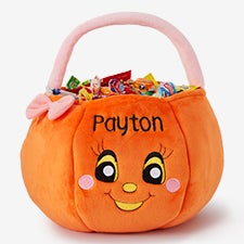 Personalized Halloween Pumpkin Girls Plush Trick or Treat Bag - 14971