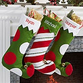Personalized Christmas Stockings With Bell - Jolly Jester Stipes & Polka Dots - 15110
