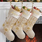 Personalized Ivory And Gold Jeweled Christmas Stockings - Yuletide Jeweled - 15127